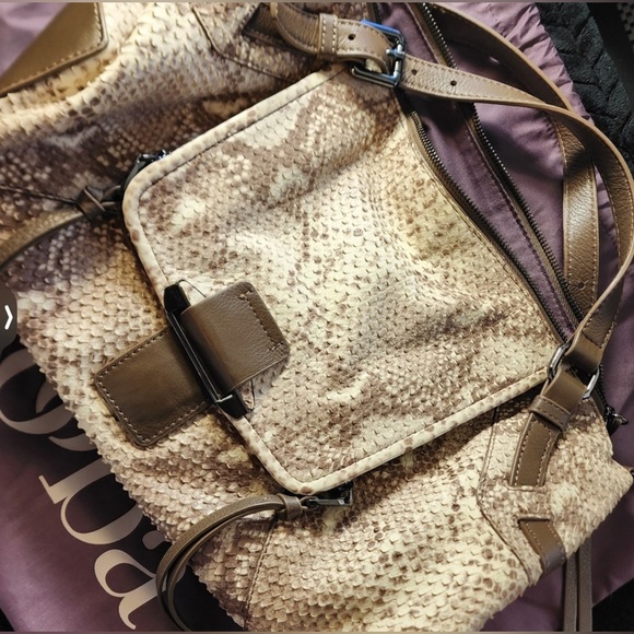 Kooba Handbags - KOOBA GWENYTH Luxury Python Shldr/Top
Handle TAUPE & IVORY SOFT EUC